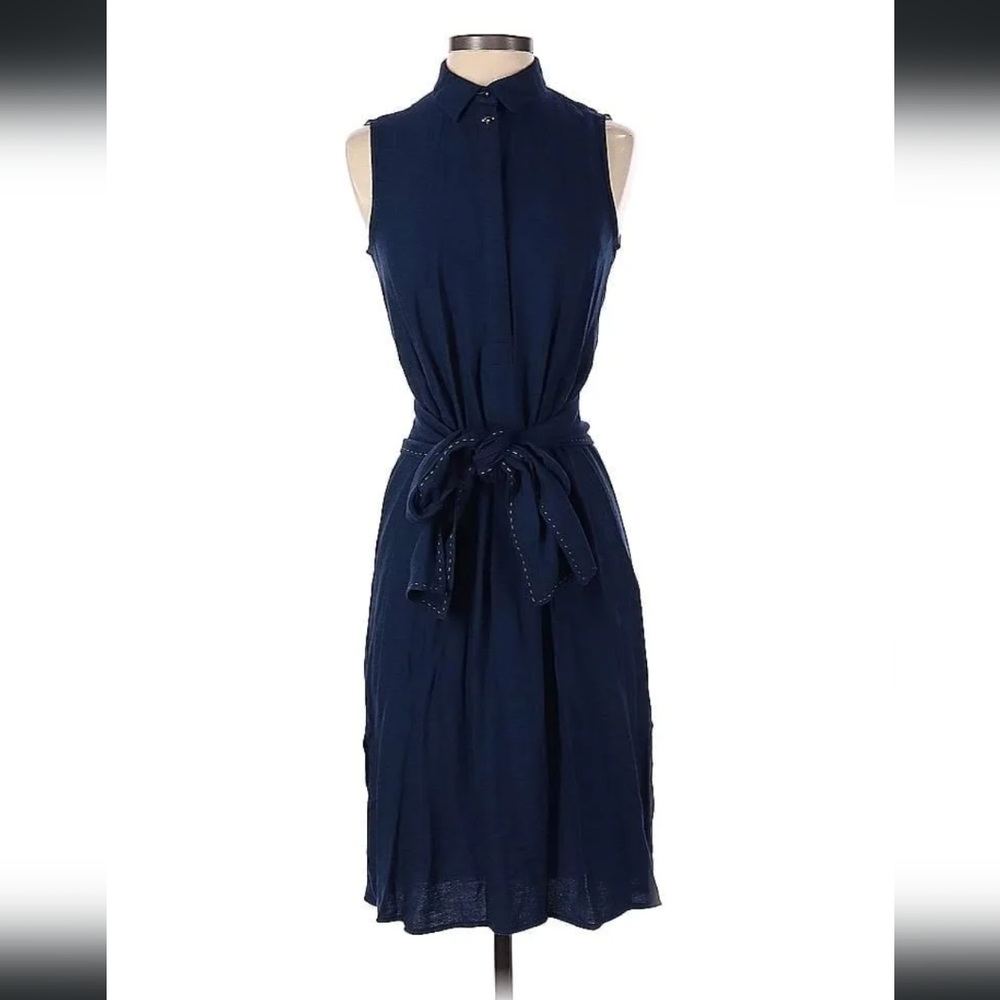 ZARA Navy Polo-Style Shirtdress High Neck with Thick Statement Belt Tie Size M